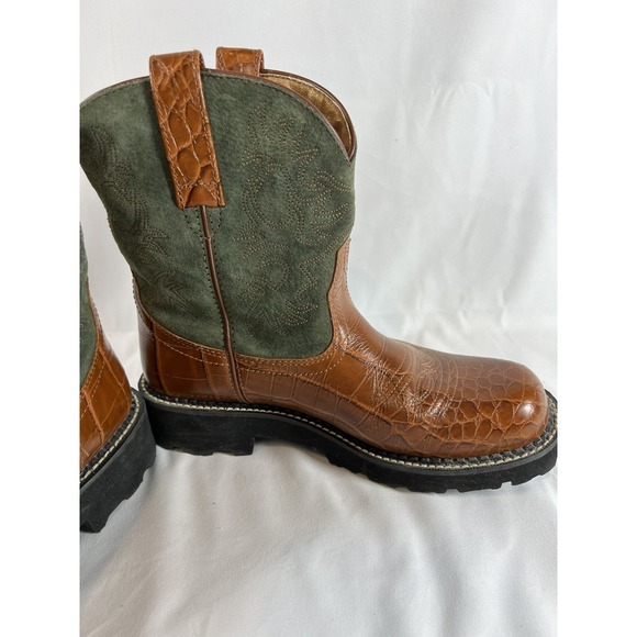 Ariat Fatbaby Cowboy Women's sz 9.5 Western Cowboy Brown Green Leather Boots~EUC - Picture 2 of 16